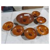 7 VINTAGE WOOD ROOSTER BOWLS