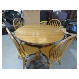OAK ROUND TOP PEDESTAL TABLE W/ 4 CHAIRS