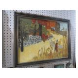FRAMED FOLKART OIL PAINTING ON BOARD PHEASANT HUNT