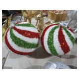 (2) STRIPED LARGE ORNAMENTS