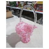 FENTON ? PINK SWIRL BRIDAL BASKET