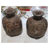 (2) VINTAGE SUN & MOON FACE VASES