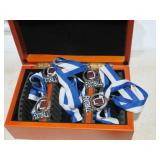 NICE WOOD BOX WITH FOOTBALL MEDALS