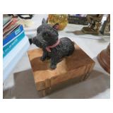 RESIN SCOTTIE DOG SITTING ON BOX