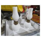 PAIR OF VINTAGE WHITE MILK GLASS HOBNAIL LAMPS