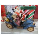 CERAMIC ANTIQUE CAR W/ MR.&MRS. CLAUS & ELFS