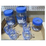 GLASS DUCK CANISTER SET & GLASS MUGS