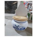 BLUE.WHT WINDMILL SALT BOX - WALL MOUNTED
