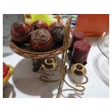 HEAVY FRUIT BOWL W/ DECOR , CANDLEHOLDERS & MISC