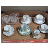 COLLECTION OF TEA CUPS & SAUCERS, SUGAR, CREAMER