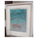 FRAMED ARTIST SIGNED MAN ON HORSE