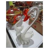 PAIR ART GLASS SWANS