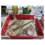 COLL. CANDLEHOLDERS,GLASS ROSE,DIAMOND PAPERWEIGHT