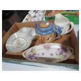 VINTAGE HAND PAINTED BOWLS, TRAYS, SUGAR