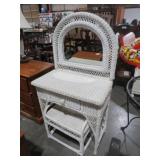 WICKER VANITY DRESSER W/ MIRROR & STOOL