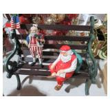 SMALL BENCH W/SITTING SANTA & USA SANTA