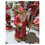 CERAMIC SANTA W/ RED SUIT , BAG & STAFF