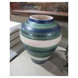 STONEWARE GREEN/ BLUE BANDED VASE