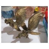 PAIR BRASS FIGHTING BIRDS