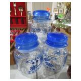 MCM BLUE FLORAL GLASS CANISTER SET