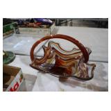 VINTAGE ART GLASS BASKET BOWL