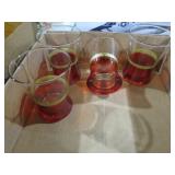 MID CENTURY RED BOTTOM W/GOLD  GLASSES