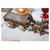 VINTAGE CAST IRON WAGON, HORSES, DRIVER