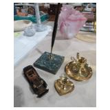 MARBLE PEN HOLDER/ PEN , BRASS CANDLEHOLDERS & CAR