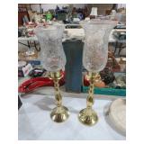 TALL BRASS CANDLESTICK HOLDERS W/ CRACKLE GLASS SH