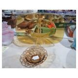 IMPERIAL LACE DISH & FRENCH AMBER PLATTER W/ EASEL