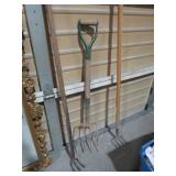 (3) WOOD HANDLE POTATO FORKS