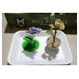 ART GLASS BUTTERFLYS & FLORAL PIECE