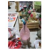 PINK ART GLASS FLOWER VASE W/ ARTGLASS FLOWERS