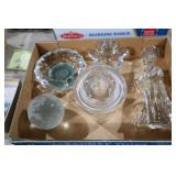 CLEAR GLASS FIGURINES, ASHTRAY, GLOBE, MISC