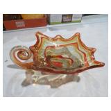 VTG BLOWN ART GLASS SOONER SWAN BOWL