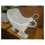 WHITE WICKER DOLL STROLLER
