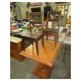 SOLID WOOD PEDESTAL TABLE W/ (2) CHILDS CHAIRS