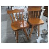 PAIR WOOD SWIVEL BARSTOOLS