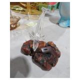 OCEANS CRYSTAL WHALE ON BURL WOOD