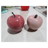 (2) MARBLE / ALABASTER APPLES W/ STONE STEMS