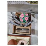 LAWN SPRINKLER & WOOD BOX OF HERB GARDEN STAKES