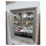 FRAMED SILVER ORNATE BEVELED WALL MIRROR