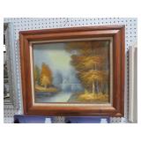 FRAMED OIL ON BOARD RIVER SCENE-ARTIST SIGNED