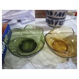 MID CENTURY GREEN & AMBER CHIP DISHES
