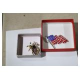 RHINESTONE SPIDER & AMERICAN FLAG BROOCHES