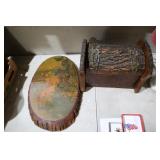 VINTAGE RUSTIC BARK COVERED BOX & DEER PICTURE