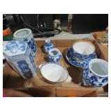 COLL. FLOW BLUE STYLE VASES, CHINA & MISC