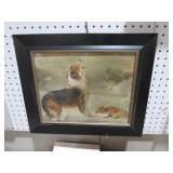 FRAMED VTG COLLIE & LAMB PICTURE