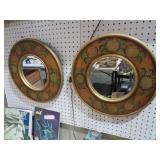 (2) MATCHING PAIR HANDPAINTED BEVELED WALL MIRROR
