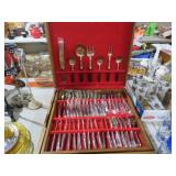 VTG BRASS & ROSE WOOD FLATWARE IN BOX -91 PC